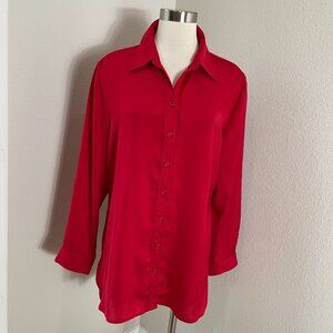 Chicos Womens Large Red Button Up‎ Long Sleeve Tunic Top Shirt Blouse